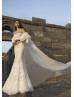 Ivory Lace Beaded Wedding Dress With Organza Cape Ivory Lace Beaded Wedding Dress With Organza Cape